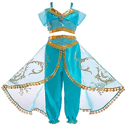 Atorcher Jasmine Princess Costume for Girls Sequined Princess Costume Set Dress Up for Kids