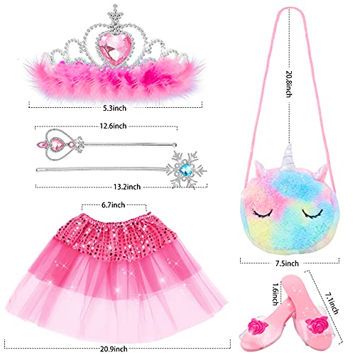 Jojoin Princess Dress Up Shoes, Pretend Princess Toys with 3 Pairs Play Shoes, 1 Unicorn Purse & 2 Skirts Jewelry Accessories Sets Role Play Gift for Girls, Birthday Christmas Toys for Age 3 4 5 6