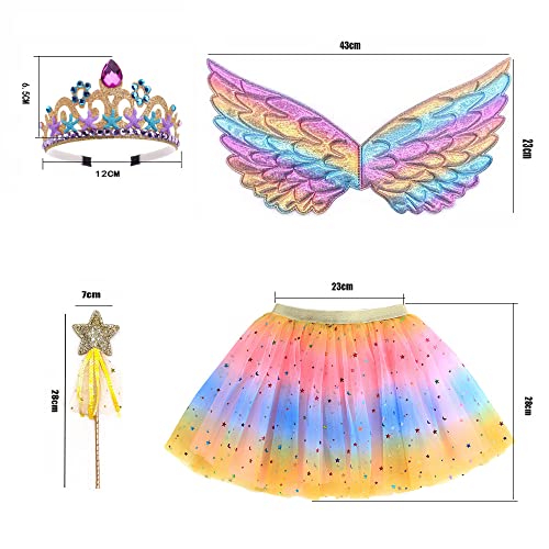 ZJstyle Girls Princess Costume Kids Fancy Dress Girls Fairy Costume Set Princess Tutu Skirt Fairy Wings Dress Up Fantasy Costume with Wings,Wand,Crown Headband & Tutu Skirt for 3-8 Years Girls(Pink)