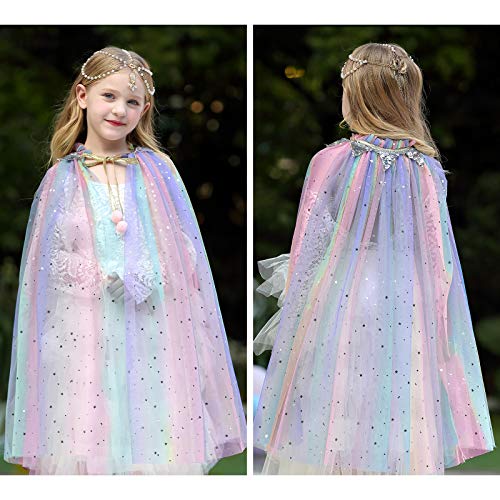 PHOGARY Princess Cape Colorful Princess Cloak, Princess Fancy Dress Halloween Costume Sparkling Sequins Tulle Carnival Birthday Party Cosplay Princess Dress Up for Girls（75cm）