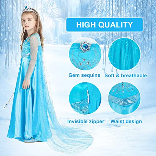 ATOWORLD Elsa Dress Up for Girls 4-5 Frozen Elsa Costume Princess Costumes for Girls Princess Dress Up Elsa Fancy Dress for Girls Snow Queen Kids Dressing Up Costumes Clothes with Elsa Accessories
