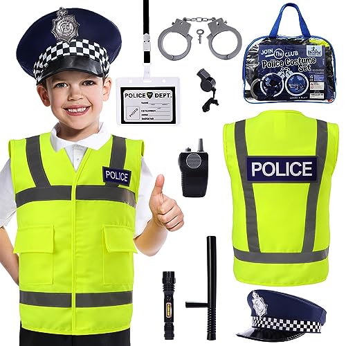 Cheerful Children Toys Kids Police Costume - Police Officer Dress Up Outfit - Ideal for Boys and Girls Aged 3-7 years old - Includes Vest and Hat. Fancy Dress for Role play, Halloween, Birthdays.