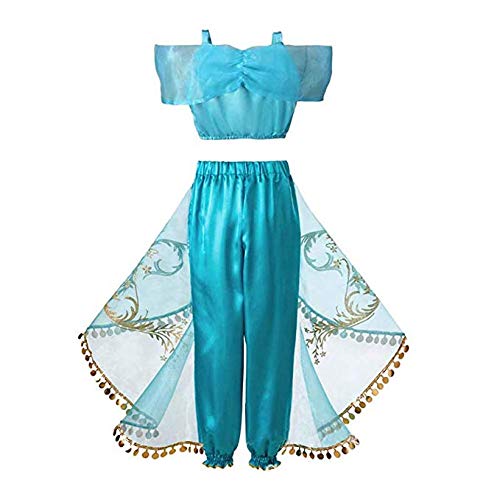 Atorcher Jasmine Princess Costume for Girls Sequined Princess Costume Set Dress Up for Kids