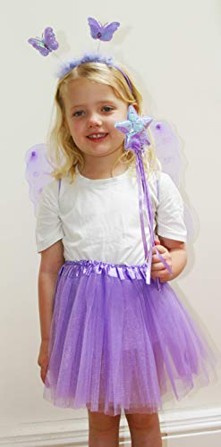 Fun Play Fairy Costume Fancy dress up for girls Butterfly Wings, Tutu, Magic Wand and Headband set- butterfly costumes angel wings for 3-8 year years girls Purple Colour