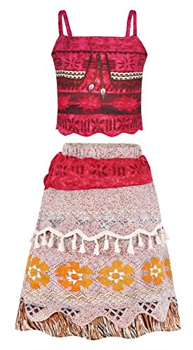 AdoraDouble Moana Costume Fancy Dress up Outfit for Girls Kids Halloween Birthday Holiday Cosplay Clothing Set Red 4-5 Years Tag 120