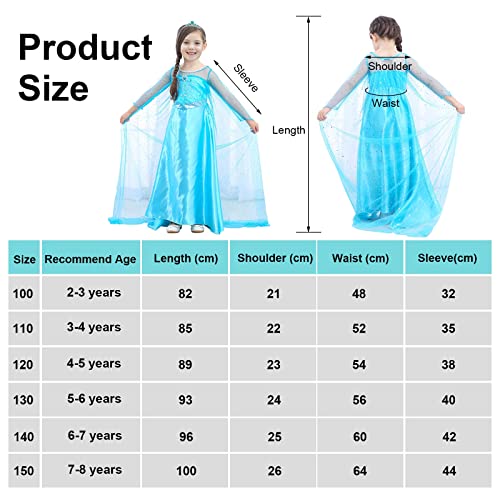 ATOWORLD Elsa Dress Up for Girls 4-5 Frozen Elsa Costume Princess Costumes for Girls Princess Dress Up Elsa Fancy Dress for Girls Snow Queen Kids Dressing Up Costumes Clothes with Elsa Accessories