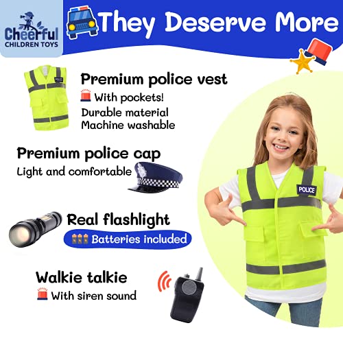 Cheerful Children Toys Kids Police Costume - Police Officer Dress Up Outfit - Ideal for Boys and Girls Aged 3-7 years old - Includes Vest and Hat. Fancy Dress for Role play, Halloween, Birthdays.