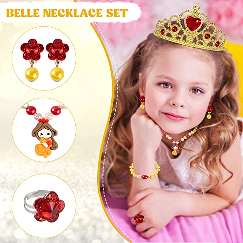 TOLOYE Princess Costumes for Girls, Belle Dress Up for Girls with Crown Fairy Wand Necklace Sets, Belle Princess Dress Long Skirt, Belle Costume Kids Fancy Dress for Party Bridesmaid Cosplay Pageant