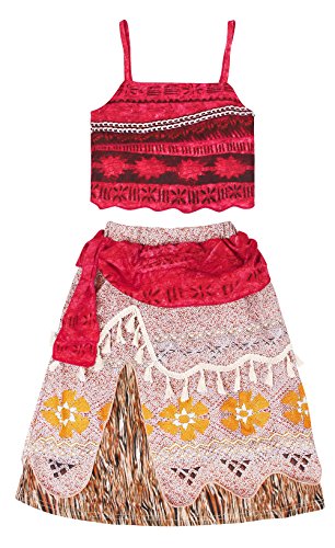 AdoraDouble Moana Costume Fancy Dress up Outfit for Girls Kids Halloween Birthday Holiday Cosplay Clothing Set Red 4-5 Years Tag 120
