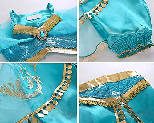 Atorcher Jasmine Princess Costume for Girls Sequined Princess Costume Set Dress Up for Kids
