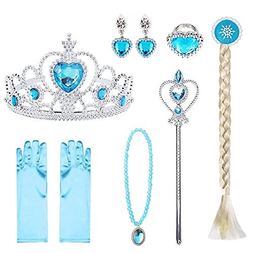 ATOWORLD Elsa Dress Up for Girls 4-5 Frozen Elsa Costume Princess Costumes for Girls Princess Dress Up Elsa Fancy Dress for Girls Snow Queen Kids Dressing Up Costumes Clothes with Elsa Accessories