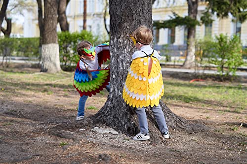 Proumhang 2 Pieces Kids Bird Wings Costume For Age 3~8 Years,Bird Owl And Peacock Masque Owl Dress Up,Boys Girls Felt Eye Masque And Wings Set,Halloween Colorful Fancy Dress,Style 8