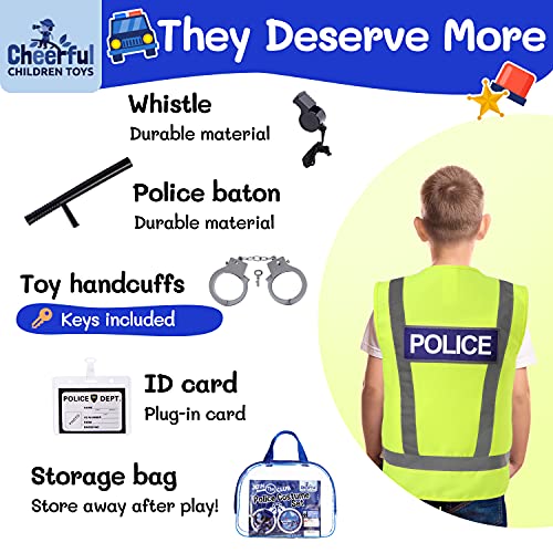 Cheerful Children Toys Kids Police Costume - Police Officer Dress Up Outfit - Ideal for Boys and Girls Aged 3-7 years old - Includes Vest and Hat. Fancy Dress for Role play, Halloween, Birthdays.