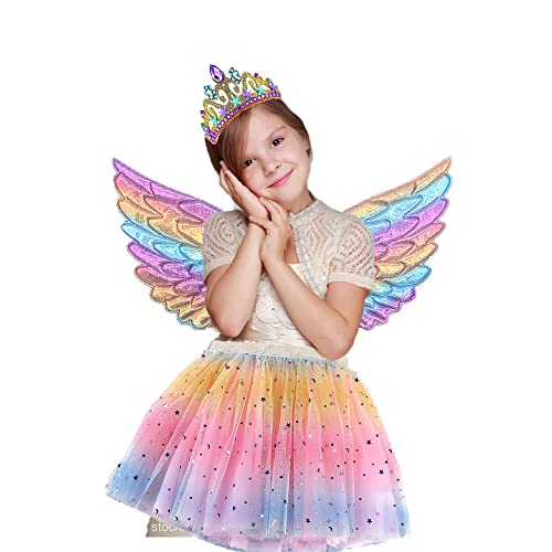 ZJstyle Girls Princess Costume Kids Fancy Dress Girls Fairy Costume Set Princess Tutu Skirt Fairy Wings Dress Up Fantasy Costume with Wings,Wand,Crown Headband & Tutu Skirt for 3-8 Years Girls(Pink)