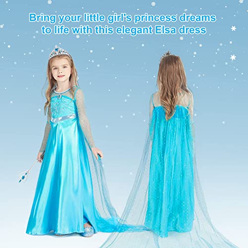 ATOWORLD Elsa Dress Up for Girls 4-5 Frozen Elsa Costume Princess Costumes for Girls Princess Dress Up Elsa Fancy Dress for Girls Snow Queen Kids Dressing Up Costumes Clothes with Elsa Accessories