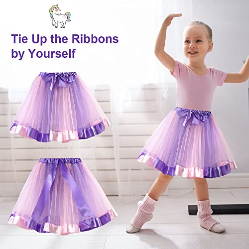 ACWOO Unicorn Costume, 4 Piece Unicorn Dress Princess Fancy Dress Up with Unicorn Headband Angel Wings and Magic Wand, Girls Fairy Tutu Skirt Costume for Party Cosplay Princess Dress Up (2-10 Years)