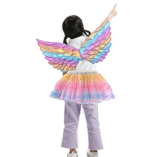 ZJstyle Girls Princess Costume Kids Fancy Dress Girls Fairy Costume Set Princess Tutu Skirt Fairy Wings Dress Up Fantasy Costume with Wings,Wand,Crown Headband & Tutu Skirt for 3-8 Years Girls(Pink)