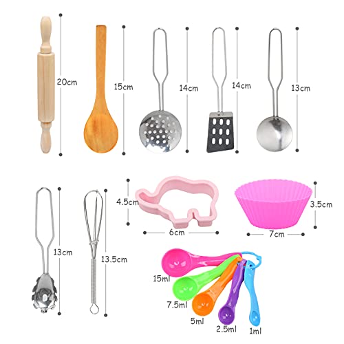 BelleStyle Kids Baking Set, 28Pcs Kids Cooking Set for Age 3-8, Kids Chef Set, Includes Apron for Girls, Chef Hat, Mitt & Utensil for Toddler Dress Up Chef Costume Career Role Play Set