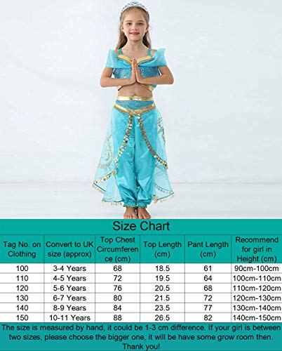 Atorcher Jasmine Princess Costume for Girls Sequined Princess Costume Set Dress Up for Kids