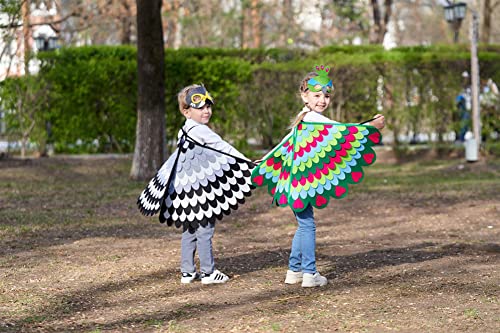 Proumhang 2 Pieces Kids Bird Wings Costume For Age 3~8 Years,Bird Owl And Peacock Masque Owl Dress Up,Boys Girls Felt Eye Masque And Wings Set,Halloween Colorful Fancy Dress,Style 8