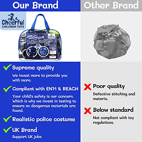 Cheerful Children Toys Kids Police Costume - Police Officer Dress Up Outfit - Ideal for Boys and Girls Aged 3-7 years old - Includes Vest and Hat. Fancy Dress for Role play, Halloween, Birthdays.