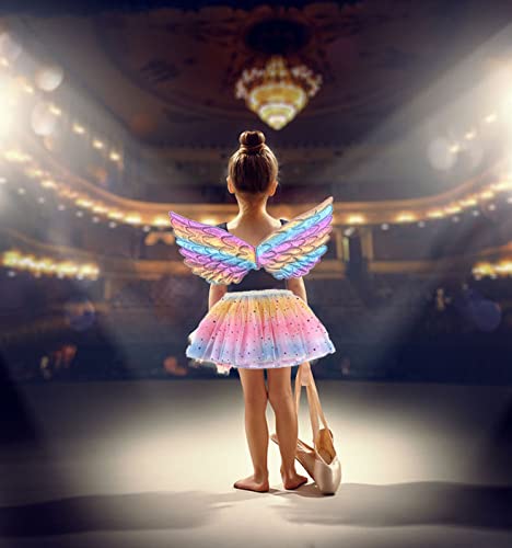 ZJstyle Girls Princess Costume Kids Fancy Dress Girls Fairy Costume Set Princess Tutu Skirt Fairy Wings Dress Up Fantasy Costume with Wings,Wand,Crown Headband & Tutu Skirt for 3-8 Years Girls(Pink)