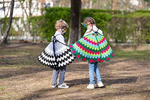 Proumhang 2 Pieces Kids Bird Wings Costume For Age 3~8 Years,Bird Owl And Peacock Masque Owl Dress Up,Boys Girls Felt Eye Masque And Wings Set,Halloween Colorful Fancy Dress,Style 8