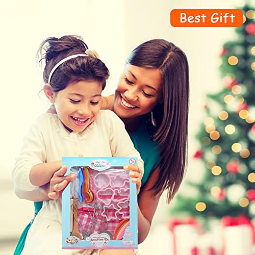 BelleStyle Kids Baking Set, 28Pcs Kids Cooking Set for Age 3-8, Kids Chef Set, Includes Apron for Girls, Chef Hat, Mitt & Utensil for Toddler Dress Up Chef Costume Career Role Play Set