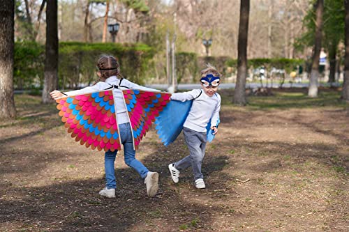 Proumhang 2 Pieces Kids Bird Wings Costume For Age 3~8 Years,Bird Owl And Peacock Masque Owl Dress Up,Boys Girls Felt Eye Masque And Wings Set,Halloween Colorful Fancy Dress,Style 8