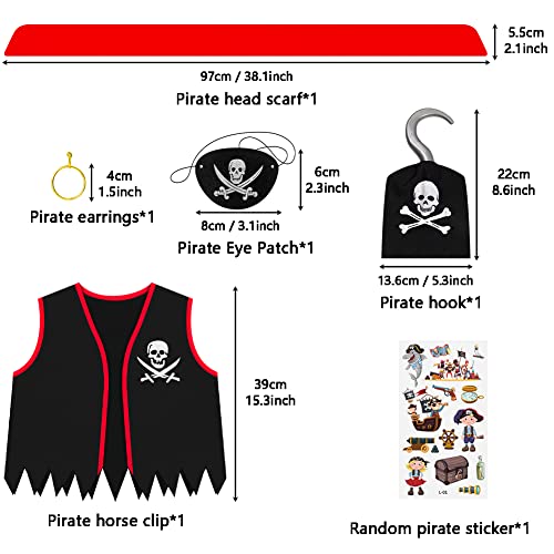 Wonsta Pirate Costume Accessories Kit Boys Captain Fancy Dress Kids Role Play Up Party Themed Birthday Holloween Costume, Black Red (W021G)