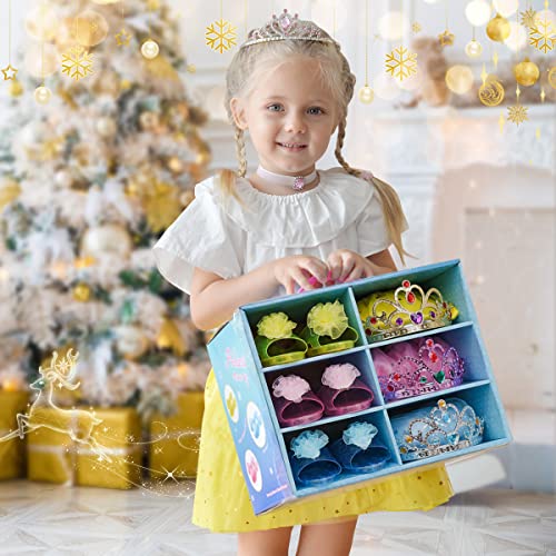 Princess Dress Up Shoes - Girls Princess Toys Costume with 3 Crowns Tiaras, 3 Pairs of Play Shoes, 3 Skirts Princess Accessories for Girls Birthday Gifts for Kids