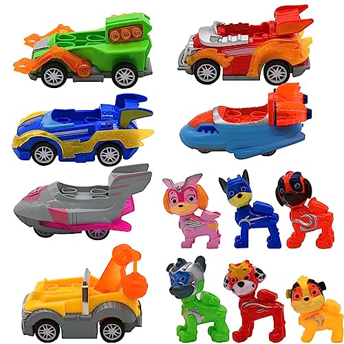 Gamtoise Paw Dog Pull Back Cars Toy Set 6PCS Paw Dog Car Seat Vehicle with Collectible Figure for Kids Aged 3 Years and Over