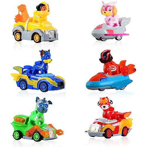 Gamtoise Paw Dog Pull Back Cars Toy Set 6PCS Paw Dog Car Seat Vehicle with Collectible Figure for Kids Aged 3 Years and Over