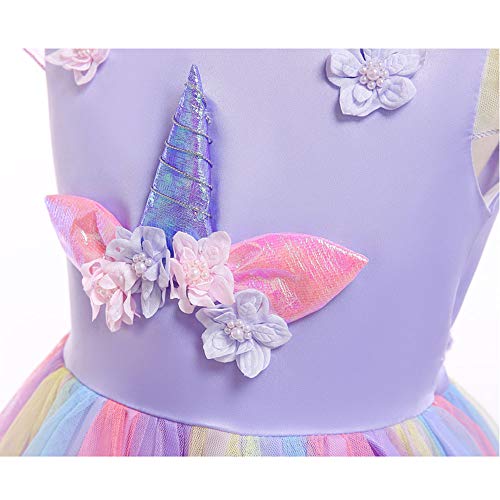 URAQT Unicorn Costume, Princess Unicorn Dress Fancy Dress with Necklace, Headband for Kids & Toddlers Birthday/Cosplay/Hallween Party,130 pour 5-6Ans