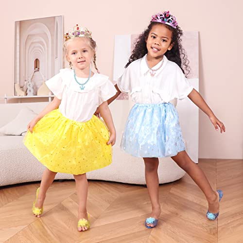 Princess Dress Up Shoes - Girls Princess Toys Costume with 3 Crowns Tiaras, 3 Pairs of Play Shoes, 3 Skirts Princess Accessories for Girls Birthday Gifts for Kids