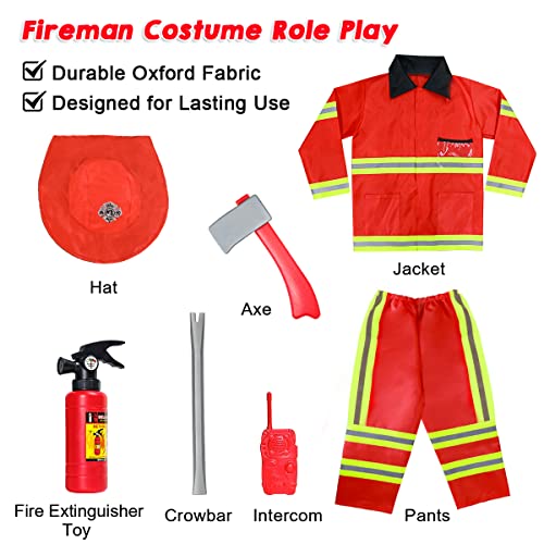 LOYO Kids Role Play Halloween Costumes, Fireman Costume with Firefighter Outfit Toys Accessories for Children