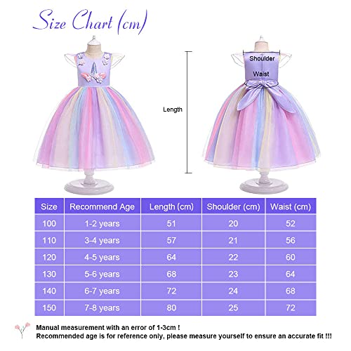 URAQT Unicorn Costume, Princess Unicorn Dress Fancy Dress with Necklace, Headband for Kids & Toddlers Birthday/Cosplay/Hallween Party,130 pour 5-6Ans