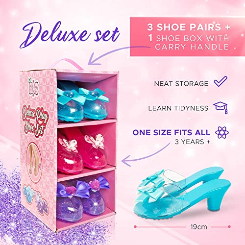 Little Fairy Princess Dress Up Shoes- 3 Jelly Shoes, Kids, Soft Princess Shoes For Girls Age 3-6 Years, Little Girls Shoe Storage Box, Fancy Dress, Toys