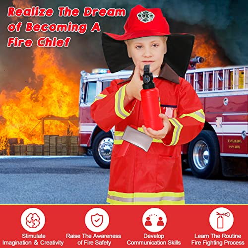 LOYO Kids Role Play Halloween Costumes, Fireman Costume with Firefighter Outfit Toys Accessories for Children
