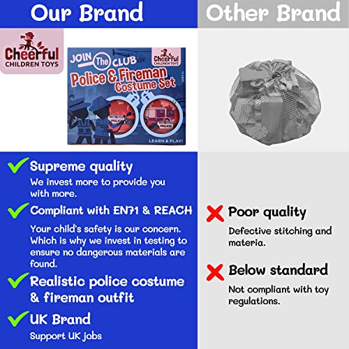 Kids Police and Fireman Costume - Dress Up Outfit for Boys and Girls 3-7 Years Old - Includes Police Costume, Fireman Costume and Accessories. For Fancy Dress, Dressing Up, Halloween.