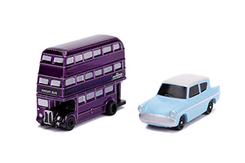 Jada Toys 253181002 Harry Potter Set of 2 Nano Collectable Die-cast, 959 Ford Anglia, Knight Bus, Toy Cars Set, 4 cm, 8 Years and Up