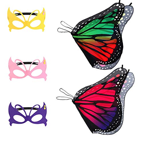 FANTESI 2 Pcs Kids Butterfly Wings, Halloween Fairy Butterfly Cape Wings Costume Butterfly Shawl Pixie Poncho Costume for Boys Girls Dress Up Princess Pretend Play Party Favors