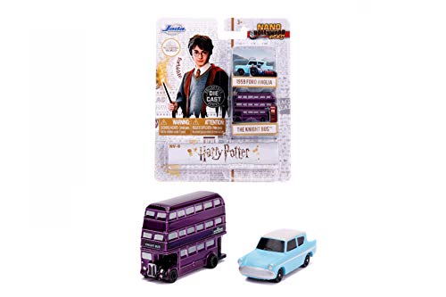 Jada Toys 253181002 Harry Potter Set of 2 Nano Collectable Die-cast, 959 Ford Anglia, Knight Bus, Toy Cars Set, 4 cm, 8 Years and Up