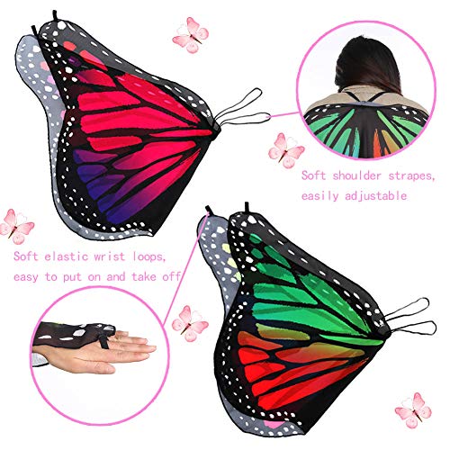 FANTESI 2 Pcs Kids Butterfly Wings, Halloween Fairy Butterfly Cape Wings Costume Butterfly Shawl Pixie Poncho Costume for Boys Girls Dress Up Princess Pretend Play Party Favors