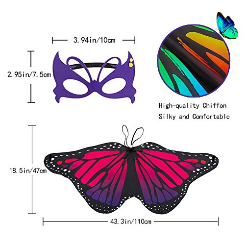 FANTESI 2 Pcs Kids Butterfly Wings, Halloween Fairy Butterfly Cape Wings Costume Butterfly Shawl Pixie Poncho Costume for Boys Girls Dress Up Princess Pretend Play Party Favors