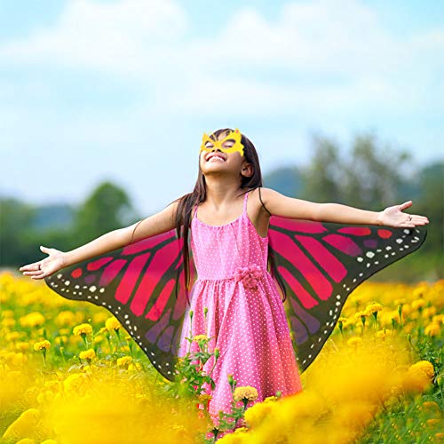 FANTESI 2 Pcs Kids Butterfly Wings, Halloween Fairy Butterfly Cape Wings Costume Butterfly Shawl Pixie Poncho Costume for Boys Girls Dress Up Princess Pretend Play Party Favors