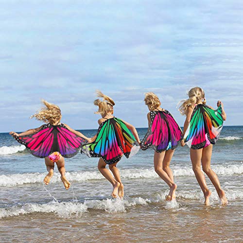 FANTESI 2 Pcs Kids Butterfly Wings, Halloween Fairy Butterfly Cape Wings Costume Butterfly Shawl Pixie Poncho Costume for Boys Girls Dress Up Princess Pretend Play Party Favors