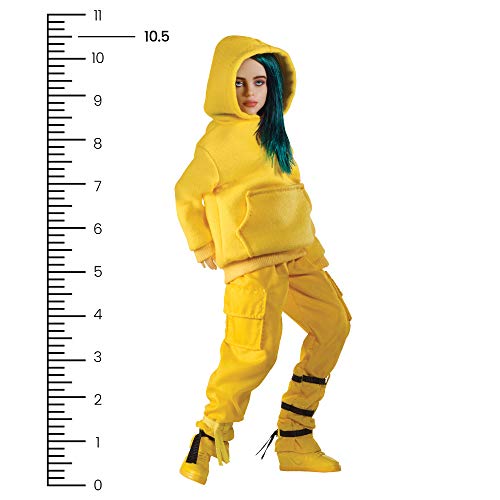Billie Eilish Bandai 10.5" Collectible Figure Bad Guy Doll Toy with Music Video Inspired Clothes and Set Backdrop, Yellow