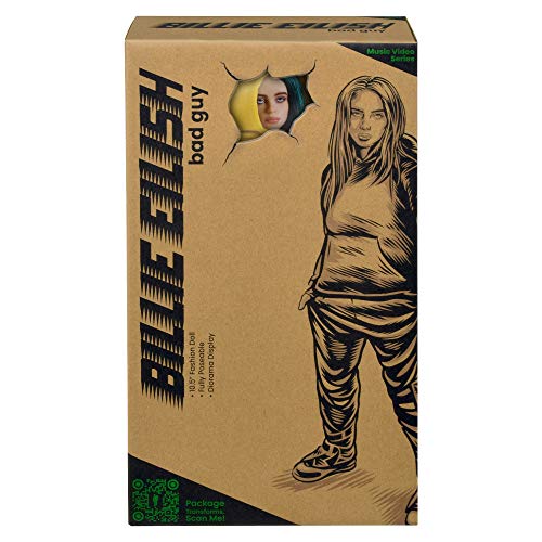 Billie Eilish Bandai 10.5" Collectible Figure Bad Guy Doll Toy with Music Video Inspired Clothes and Set Backdrop, Yellow