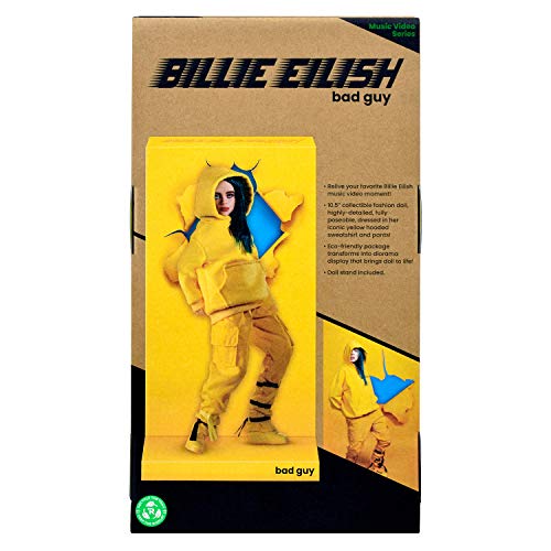 Billie Eilish Bandai 10.5" Collectible Figure Bad Guy Doll Toy with Music Video Inspired Clothes and Set Backdrop, Yellow
